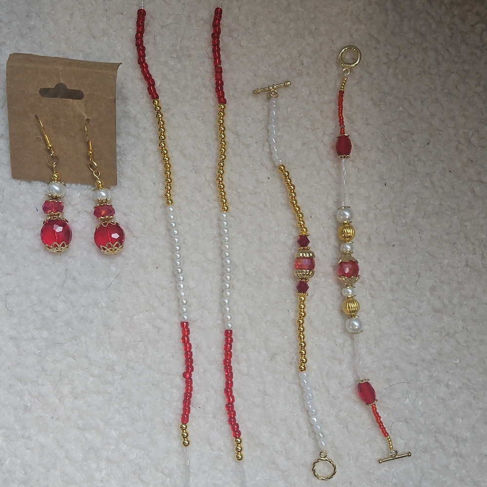 Chic Red and Gold Beaded Earrings